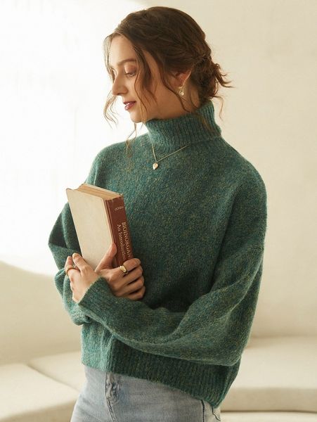 

turtleneck drop shoulder sweater r5vu#, White;black