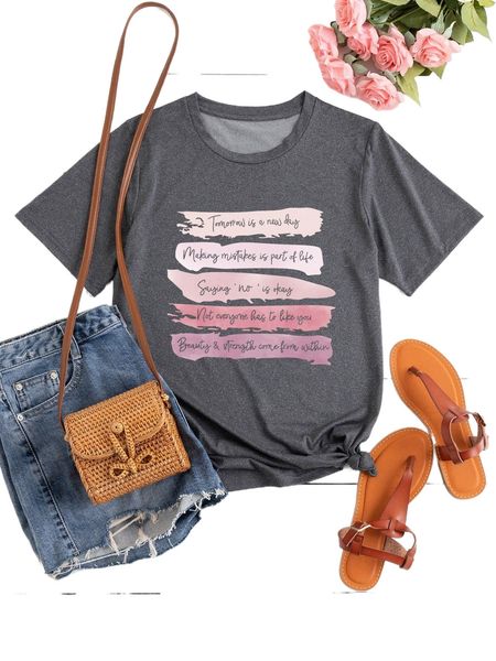 

plus brush & slogan graphic tee 97u7#, Black