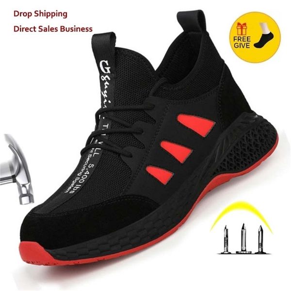 

work safety boots men shoes sneakers breathable anti-smashing lightweight work boots indestructible sneakers with steel toe cap 220616, Black;brown