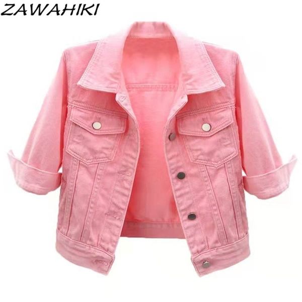 Zawahiki Denim Jackets Women Tops Candy Color Solid Short Slim Vintage Casaco Feminino три четверти рукав jaqueta feminina 220722