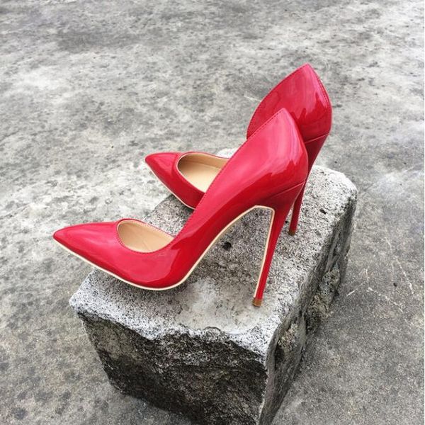 

brand red bottom shoes women fashion cut-outs pumps red patent leather pointy high heels sandal, Black