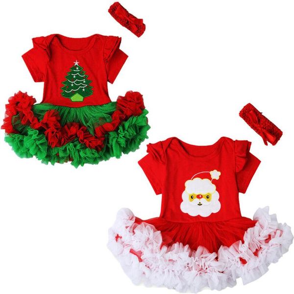 Abiti da ragazza 0-18M Abito natalizio per bambini 2 pezzi Set Albero di Babbo Natale Born Girls Tutu Fascia per capelli Costume da ragazza