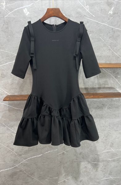 

2022 european luxury casual dresses crewneck letter pleated dress, Black;gray
