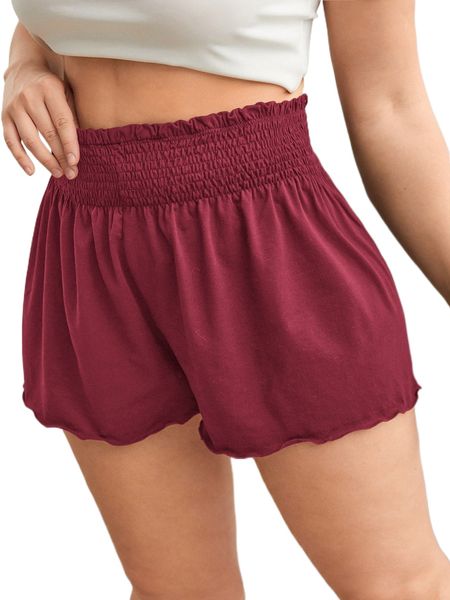 

plus paper bag waist lettuce trim shorts s5al#, Black