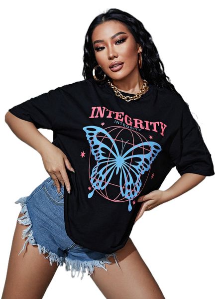 

sxy butterfly & letter graphic drop shoulder tee n3se#, White