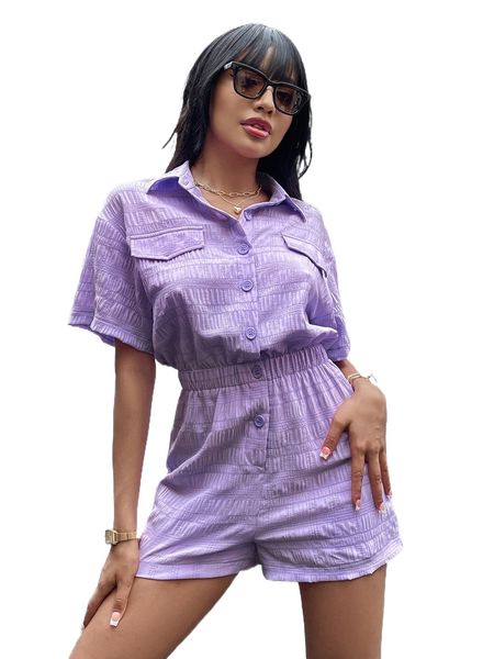 

drop shoulder flap detail romper c59o#, Black;white
