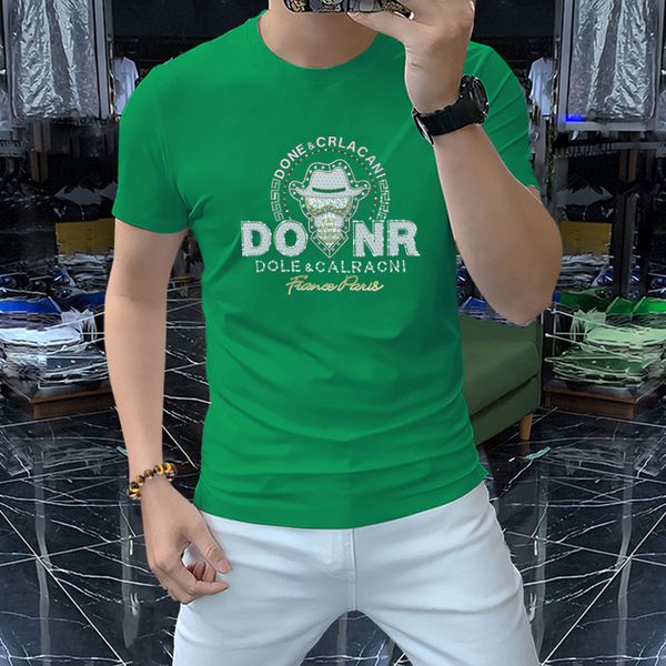 

2022 summer new western style men's t-shirts letter design high grade 5d colorful diamonds process short sleeve o-neck slim cotton fash, White;black