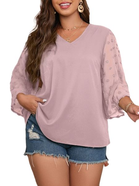 

plus contrast swiss dot blouse v5ll#, Black