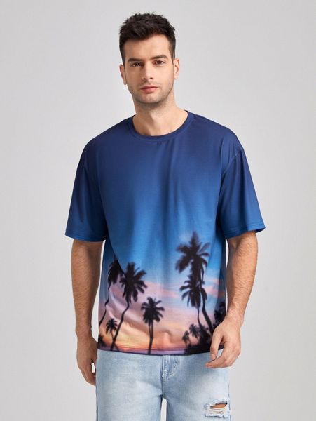 

men palm tree print tee t8rx#, White;black