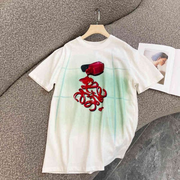 

white nail polish sleeved t-shirt women's loose casual super hot