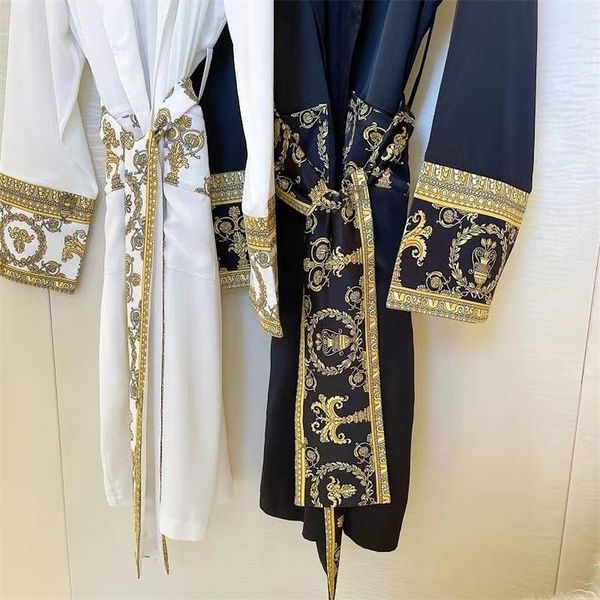 

couple ice silk spring and summer luxury retro windbreaker men's satin smooth drape wrinkle resistant long loose pajamas stylist coat