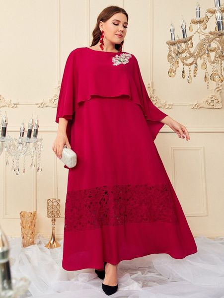 

plus floral applique detail guipure lace dress n9pf#, Black