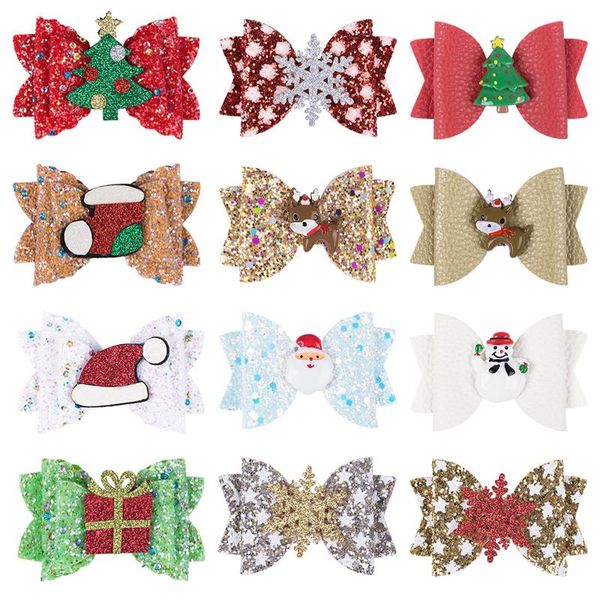 

new christmas party fashion bow hair clip children sequins glitter bow baby decoration hairpin hair accessories, Slivery;white