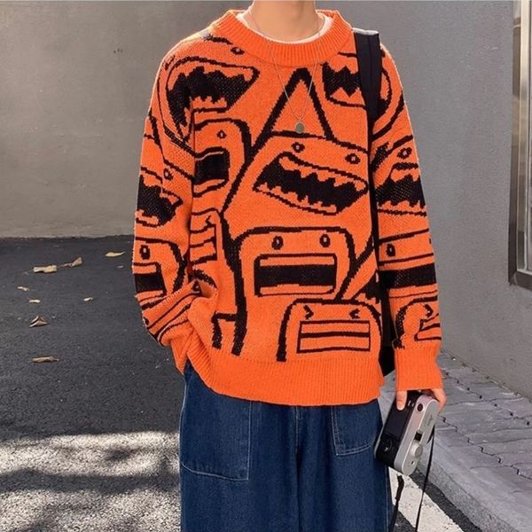 

men's hoodies & sweatshirts mens autumn fashion couple orange black hip hop knitted sweater streetwear harajuku vintage pullover 2022