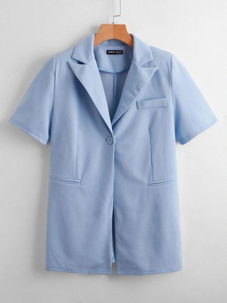 

lapel collar short sleeve longline blazer e3yy#, White