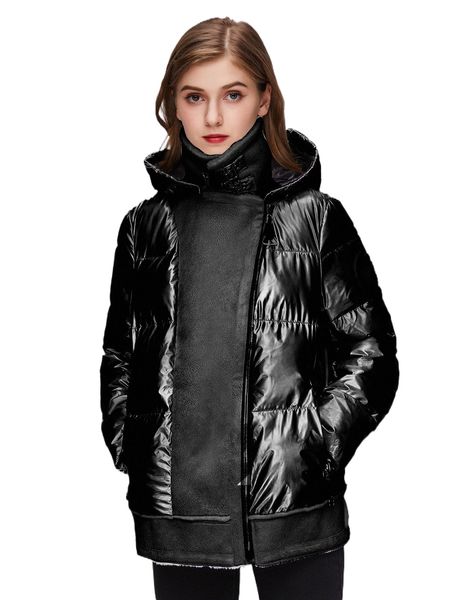 

ziai zipper placket hooded winter coat u2tt#, Black