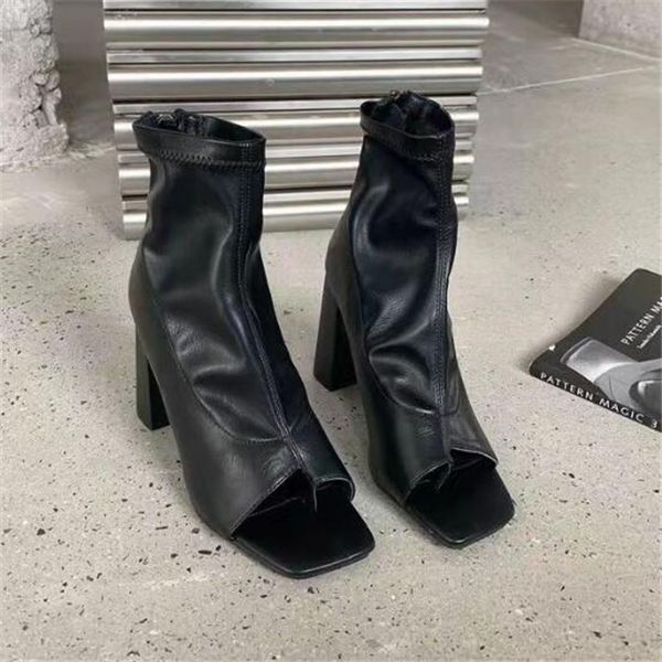 

new fashion peep toe ladies sandals spring summer women boots causal soft sole females high heel booties woman shoes, Black