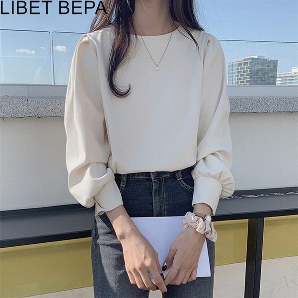 

spring summer women's blouses shirt puff sleeve elegant sweetheart clothing solid wild korean style lady bl3260 220407, White