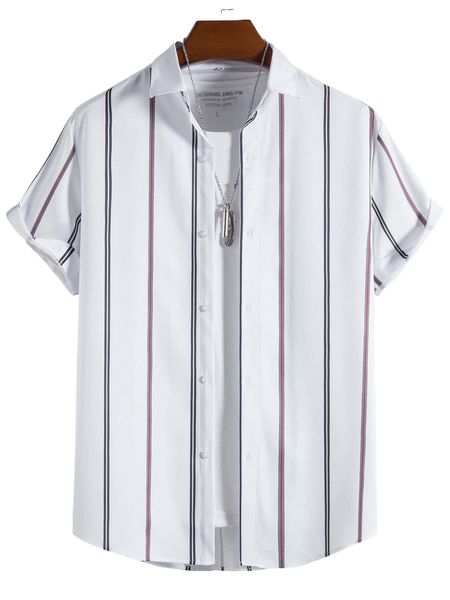 

men 1pc striped print shirt e48h#, White;black