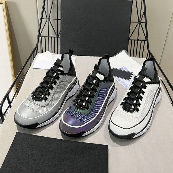 

designer women casual shoes lace-up luxury brand woman velvet sneakers super light foam sole diamond diamond flicker training running shoe l, Black