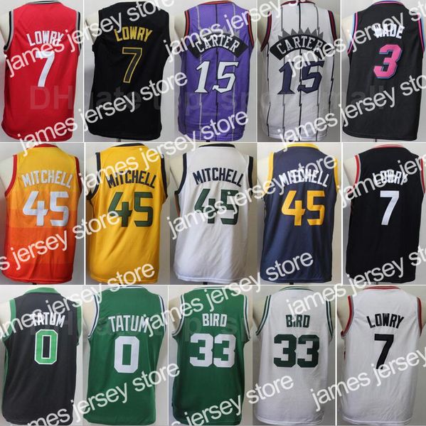 

james youth kyle lowry jersey 7 donovan mitchell 45 jayson tatum 0 vince carter 15 dwyane wade 3 kids basketball shirt green white red, Black;red