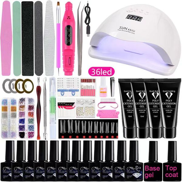 Kit per nail art manicure set lampada a led polacco UV 20000 giri/min macchina per trapano 30/20/10 Color Extension Gel Kit