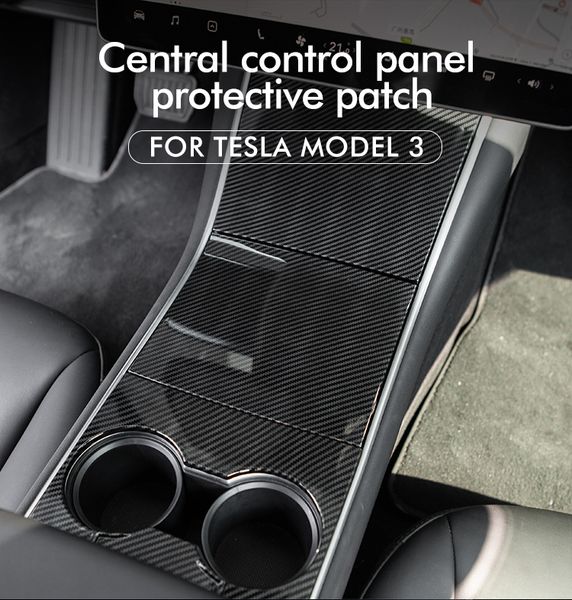 

car central control panel protective patch for tesla model 3 carbon fiber abs model y center console shell sticker 2017-2020