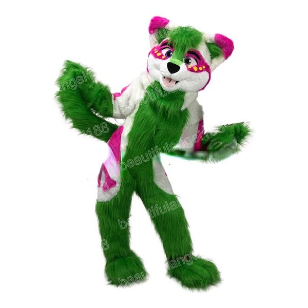 Costume della mascotte del cane volpe verde Husky di Halloween Costume da cartone animato di alta qualità animale di peluche Anime personaggio a tema Costume da carnevale di Natale per adulti