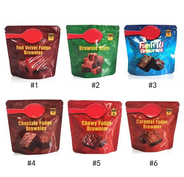 Sacos de embalagem de sobrancelhas infundidas 600 mg de bolo vazio em borracha de fudge de chocolate picadas de chocolate Velvet vermelho