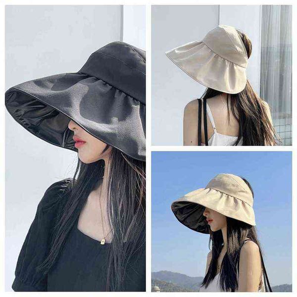 

summer big brim fishing hat women empty sun hat black glue coating outdoor uv protection foldable sun hat g220301, Blue;gray
