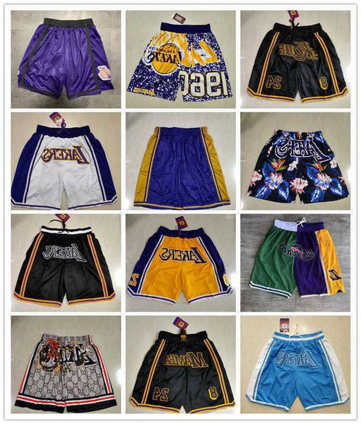 

los angeles''lakers''men throwback basketball shorts pocket purple, Black