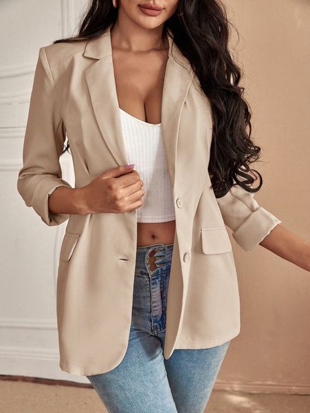 

lapel neck single breasted blazer c399#, White