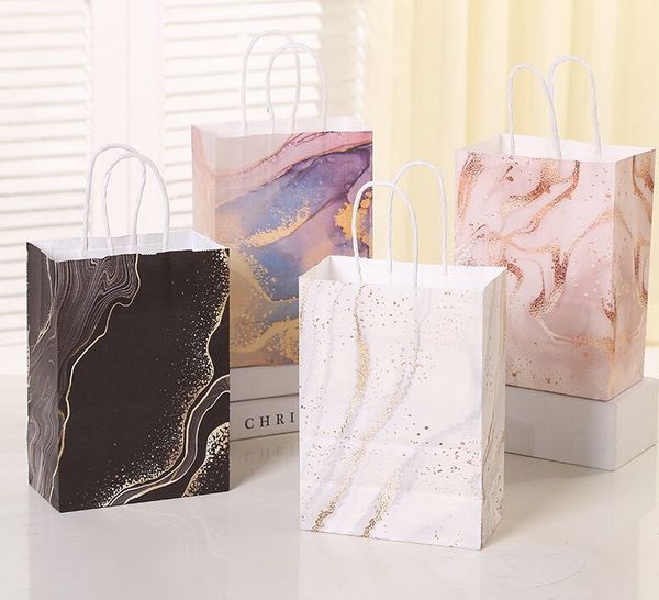 Marble Design Kraft Paper Gift Bag com Handle Birthday Party Packaging Bag Favors Eid Ramadan Festival Supplies
