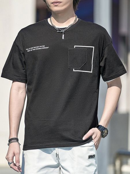 

men slogan graphic drop shoulder tee s39b#, White;black