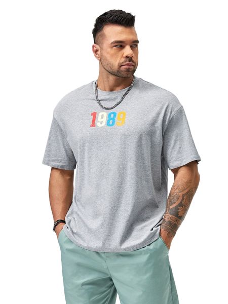 

extended sizes men number print tee t692#, White;black