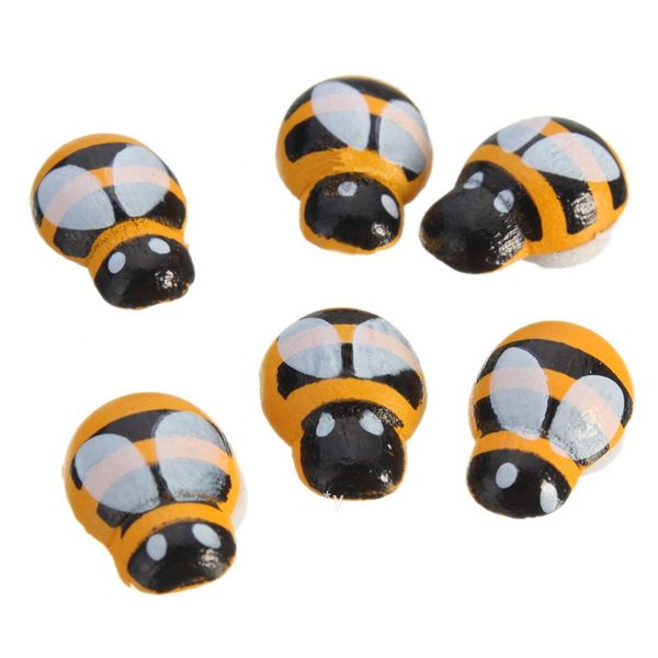 100 adet / grup Mini Ahşap Arı Beetle Uğur Böceği DIY Uğurdu Buzdolabı Magnet Minyatür Süsler Duvar Pencere Sticker Moss Şişe Masaüstü RRE13921