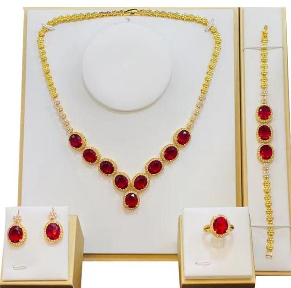 

18k gold plated advanced multicolor micro inlaid diamond trend dinner chains bridal set women's four piece set, Silver