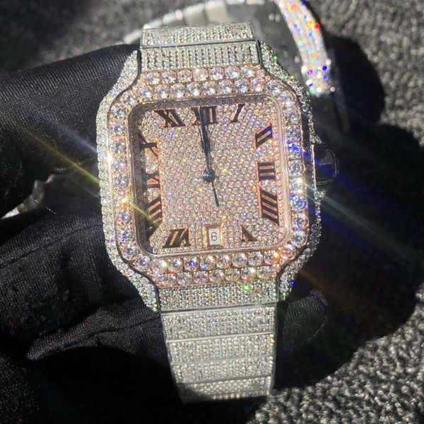 

diamond watch iced out watch big bezel frameless set automatic 2824 movement 40mm 5 colour silver rose gold dial wate241g, Slivery;brown