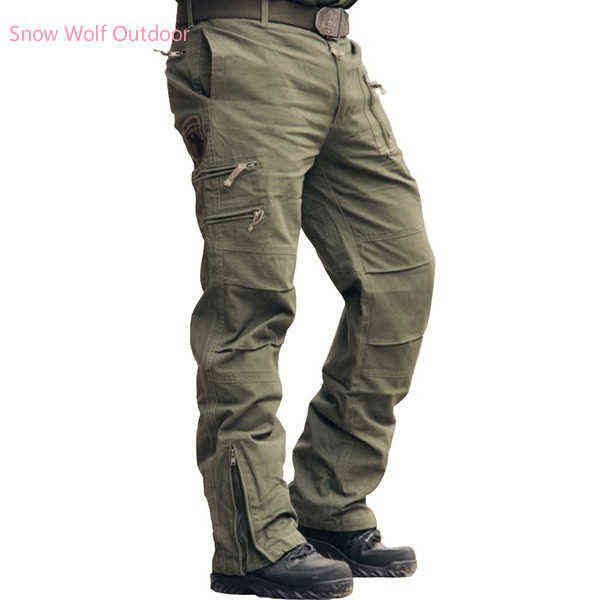 

airborne jeans casual training cotton breathable multi pocket military army camouflage cargo pants trousers for men 28-38 g220507, Black