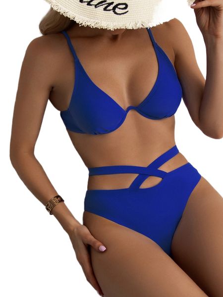 

solid cross underwire bikini swimsuit b75v#, White;black