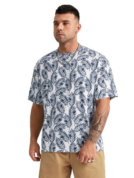 

extended sizes men tropical print tee h2jf#, White;black