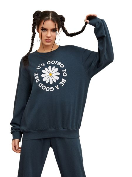 

x rachelmanzano floral and slogan graphic drop shoulder sweatshirt u5pd#, Black