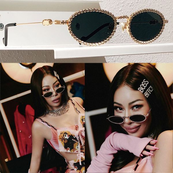 

fashion mens and womens luxury designer sunglasses jennie pop star with the same flash diamond frame cool party show style p with original b, White;black