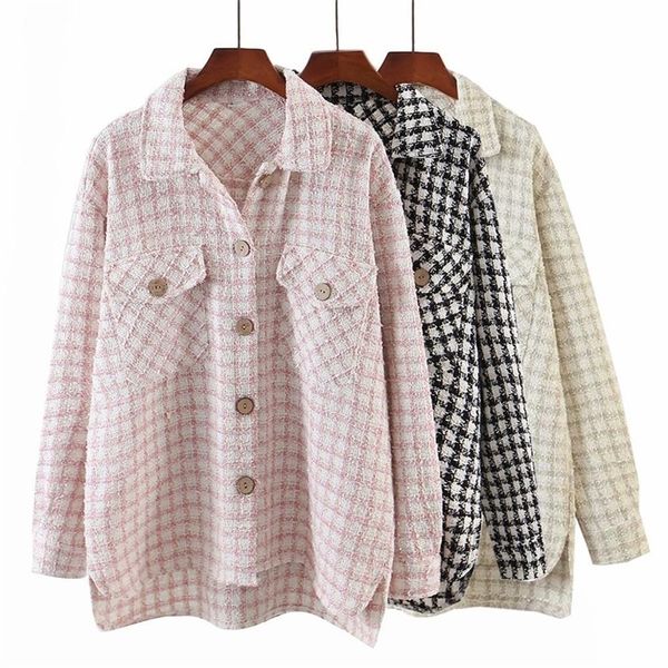 

autumn winter women t coat long check plaid women jacket female fashion casual women clothes y201012, Black