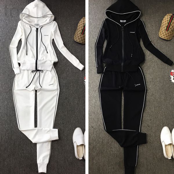 

women's two piece pants designer leisure pure cotton sportswear women's autumn new fashion coat two-piece suit european, White
