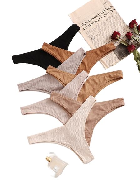 

7pack ribbed knit no show panty set k3uw#, Black;red