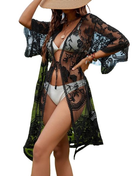 

floral lace crochet kimono q9nb#, White;black