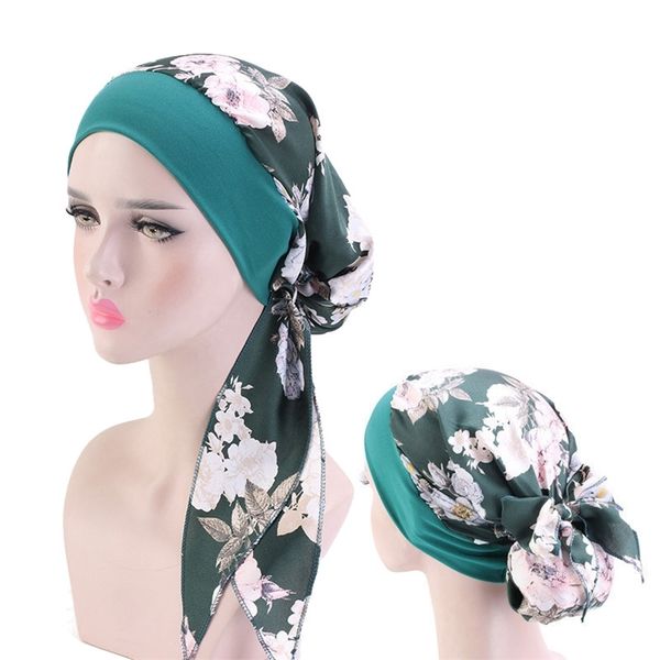 

fashion printed flowers women inner hijabs cap muslim head scarf turban bonnet ready to wear ladies wrap under hijab caps 220718, Blue;gray