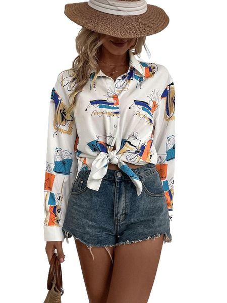 

random floral print button up shirt q0lt#, White