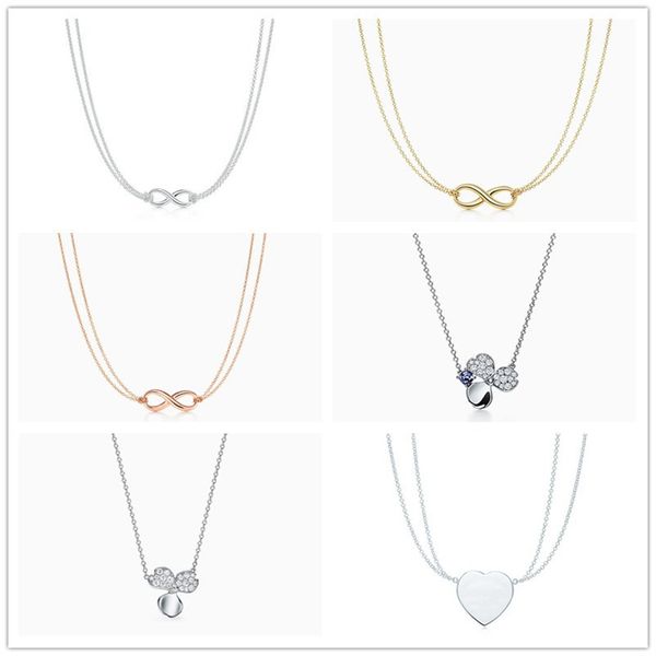 NOVO S925 Luxo Big Nome Sterling Silver Silver Double Chain Colar Colar Designer Clover pendente masculino Presentes femininos Fashion Charm Acessórios para mulheres jóias femininas